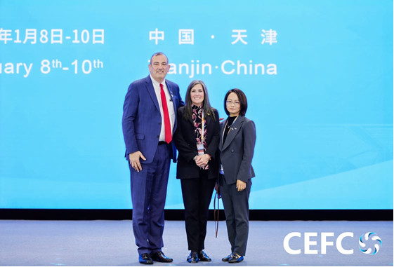 From left to right: 2025 IAEE Chairperson Chuck Grouzard, IAEE President and CEO Marsha Flanagan, M.Ed., CEM and IAEE China Office Director of Operations Jessica Jia